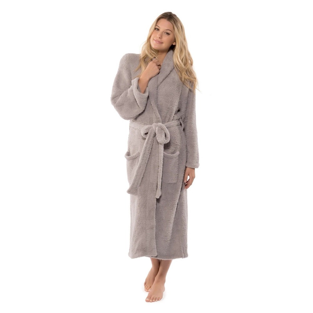 Barefoot Dreams Unisex CozyChic Adult Rib Robe Luxurious Dove Grey Sz 1 $168 NWT